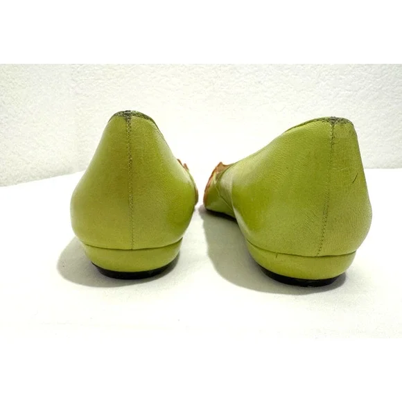 Vintage Y2K Womens Shoes 9M Leather Bright Floral Pointed Toe Lime Green Spain - Picture 5 of 9